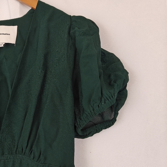 Reformation Grady Deep V Neck Puff Sleeves Mini Dress In Forest Size 4 Women's - Picture 7 of 11